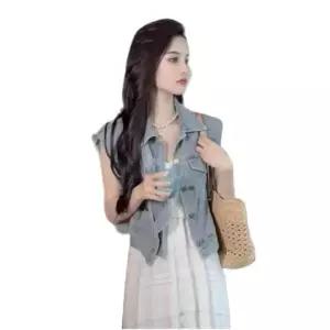 청조끼 여름 조끼 민소매 여자 여성 오버핏 데님조끼 빈티지 크롭 캐주얼