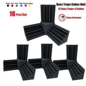 방음스펀지 패드 흡음재 방진 친구 16PCS 어쿠스틱 15X15X15CM 12PCS 큐브 베이스 4PCS 패널 트랩 난연성 12X12X24CM