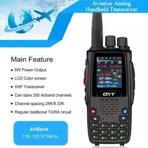 QYT KT-A16 에어밴드 라디오 Tx118.000-136.999MHz Rx108.000-136.999MHz 6W 고출력 200 채널 휴대용 전송