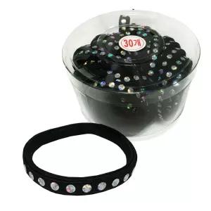 반짝다이아 납작 검정고무줄 30P 코사지 헤어밴드머리끈 고무 여성 머리 대용량