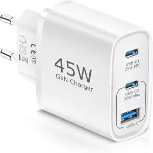 유럽 여행용 플러그 어댑터 40W 4포트 USB C 벽면 충전기 타입 고속 충전 블록 화이트
