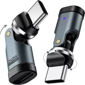 TiMOVO USB C 어댑터 PD 240W 충전 2개 세트 그레이 빠른 데이터 전송 지원 90° 굽힘 360° 회전 Type-C