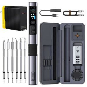 보관 케이스 FNIRSI HS 02A 100W 휴대용 코드 납땜 아이언 키트 3S 고속 가열 212 842 미리 된 3 그룹 온도 6 F245 팁 전자 수리용 스마트