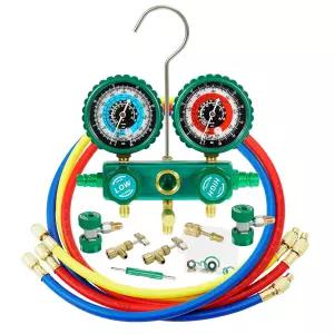 R134A R410A R22 R404A 냉매용 PB 모터 테크 3방향 AC 매니폴드 게이지 세트 알루미늄 밸브 퀵 커플러 410