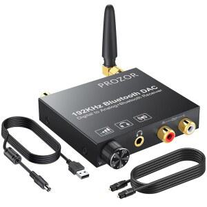 PROZOR 192KHZ 디지털-아날로그 오디오 컨버터(5.0 블루투스 수신기 포함) 볼륨 조절 가능한 광학 L/R 컨버터 광축 디지털 오디오-스테레오 아날로그 및 3.5MM | 제어 기능이 있는