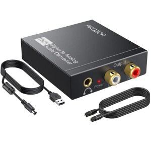 PROZOR 192KHZ 디지털아날로그 오디오 컨버터 DAC 디지털 광출력아날로그 L/R SPDIF 토스링크 광출력3.5MM 잭 어댑터 ps3플스호환용 HD DVD PS4 앰프 애플호환 TV 홈 시네마 - 알루미늄 합금