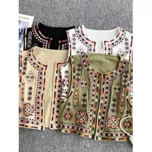 보헤미안 스타일 자수 조끼 여성 여름 루즈핏 디자인 감각적인 가벼운 럭셔리 우아한 개성 넘치는 탑