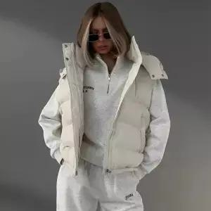 여성용 겨울 패딩 조끼 지퍼 후드 민소매 자켓 및 양복 패션 따뜻한 파카 코트 겉옷 streetwear