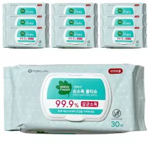 그린핑거 99.9% 손소독 물티슈 휴대용 캡형 30매 10팩