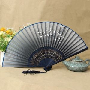 매화꽃 접이식 대나무 부채(블루) 전통 손부채 여름