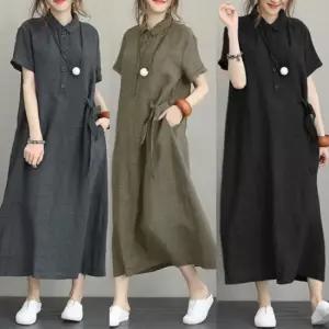 셀럽하우스 은창 린넨 카라 롱 원피스 원피스 루즈핏 퍼프 반팔