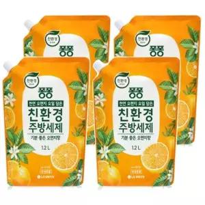 엘지생활건강 퐁퐁 친환경 주방세제 오렌지향 리필 1.2L 4개 젖병 깔끔하게 곡물설거지 깨끗하게 뽀드득 상