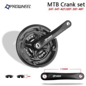 PROWHEEL 자전거 크랭크 셋 24-34-42T 28-38-48T 7/8/9 속도 MTB 세트 170mm 사각 구멍 스프로킷