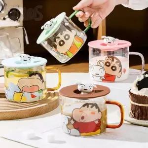 IRHO 짱구 뚜껑 유리컵 캐릭터유리컵 짱구물컵 유아캐릭터물컵