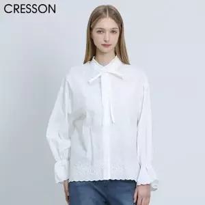 [크레송(CRESSON)] 플라워 자수 아일렛 펀칭 블라우스 (택가격: 198000원)