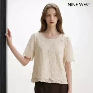 [NINE WEST]펀칭 패턴 밑단 레이스 포인트 반팔 블라우스 (NIDBBL022)