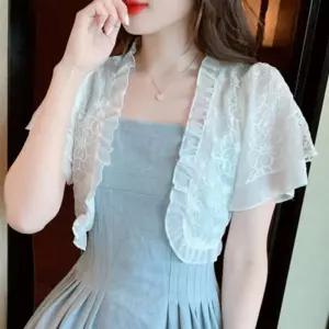 여성 레이스 반팔 가디건 루즈핏 자켓 여름 볼레로