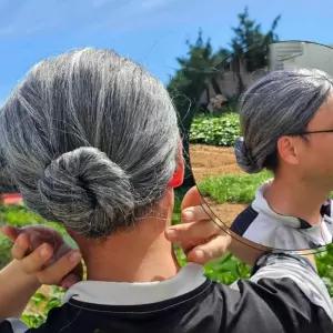 쪽진머리 할머니 가발 촌캉스 백발 분장용 흰머리