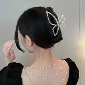 나비 진주펄 짱짱한 헤어 메탈 집게핀 명품헤어핀 반머리 올림머리
