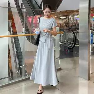[핑크시슬리] SET/허리잘록 찰랑핏 셔링스트랩 플레어 스커트세트