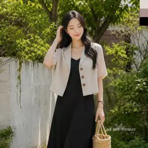 KSS 8936 여자린넨 버튼크롭반팔자켓
