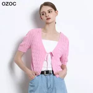 [오조크(OZOC)] 꽈배기 리본끈 반팔가디건 (택가격 99000원)