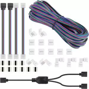슈퍼나이트 4핀 10mm LED 라이트 스트립 커넥터 5050 2835 RGB 로프 키트 32.8피트/10M 연장 와이어