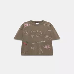 ZARA 헬로키티 ⓒ SANRIO 워싱 이펙트 글리터 티셔츠 - 다크 브라운 6050/106/716