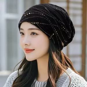 블랙골드 비틀버드꽃무늬 여성모자 여름비니 얇은비니