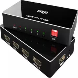 KAGO 4K@60Hz 4포트 HDMI 스플리터 1x4 스마트 EDID 지원 HDR 및 18Gbps HDCP 2.2 패스스루 돌비 오디오