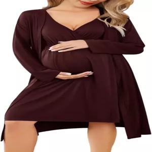 에코웨어 산모용 가운 및 로브 세트 분만용 잠옷 출산 병원 피부에 친화적이며 산후 의류 앞부분 트임 플랩