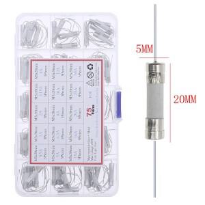 75개 15가지 값 5x20mm 핀형 고속 차단 세라믹 퓨즈 튜브 키트 박스 0.5A 1A