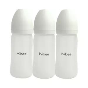 하이비 실리콘 코팅 유리 젖병 노꼭지 240ml, 3개, 화이트