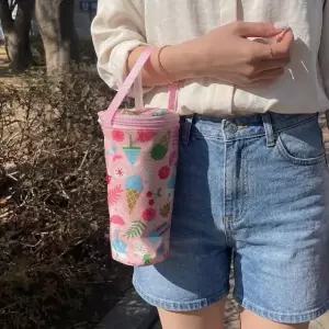 크림 컬러 아이스 보냉백 테이크아웃 커피 텀블러 가방 소풍 캠핑용