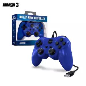 Armor3 Nuplay PS3/PC/Mac/Mac용 유선 게임 컨트롤러 - 블루 플레이스테이션 3 호환 논슬립 엄지 그립 포함