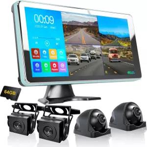 ASLONG 4CH 대시캠 백업 카메라 10.36인치 쿼드 스플릿 터치스크린 RV용 4A HD 전후측면 뷰 DVR 녹화 지원