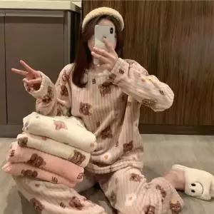 여성 곰돌이 골지 보들 극세사 수면잠옷 파자마 세트