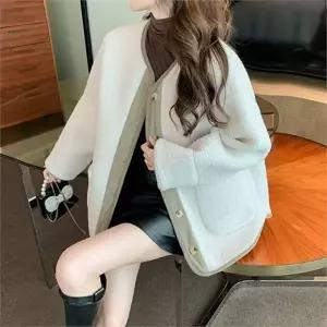 여성 노카라 자켓 루즈핏 데일리 코듀로이 부클 자켓 라운드 뽀글이 점퍼 배색 겨울 양털