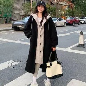 뽀글이 레이어드 양털 후드 롱점퍼 빅사이즈 자켓