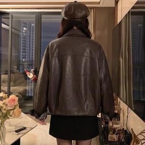 청수정 여성 체크 무늬 가죽 자켓 가을 ？？워크 KS