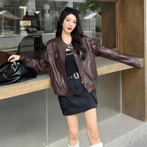 청수정 여성 라이더 숏 가죽 코트 추하이넥 PU가죽 재킷 KS