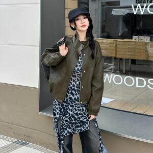 청수정 여성 빈티지 가죽 코트 가을 시크 캐주얼 차이나 슬림 재킷 KS