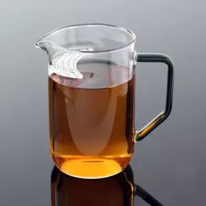 (로하티) 하프문 내열유리 거름망 숙우(400ml) (그린) 글라스 찻잔 유리컵 컵숙우 예쁜 투명 심플한 손잡이