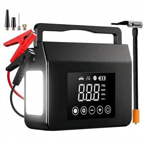 에어 가 포함된 휴대용 자동차 배터리 점프 스타터, 4 in 1 박스 4000A 비상 부스터 팩, 150PSI 무선 자동 타이어 인플레이터, 케이블 및 LED 손전등