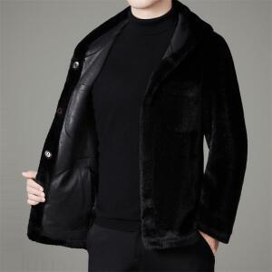 남성 모피 일체형 후드 쉐란 밍크 코트 술 숏 럭셔리 보온