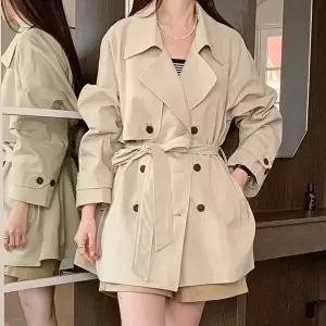 [옷자락]여자 데이트룩 더블버튼 박시핏 봄 숏트렌치 코트
