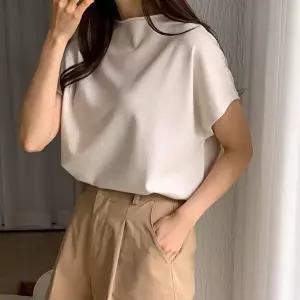 [옷자락]여자 가오리반팔 돌돌 모크넥 비스코스 무지 여름 니트
