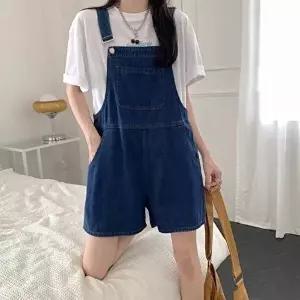 [옷자락]여성용 캐주얼 포켓 와이드 데님 멜빵 점프수트