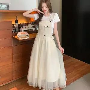 [하프클럽/하젤]클랑 쉬폰 멜빵 원피스_F1328