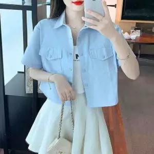 1+1 반팔자켓 반팔 블라우스 반팔티 셔츠 반팔데님자켓 크롭 셔츠형 데일리 캐주얼 여름 코디용 아우터